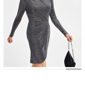 Metallic knit mock neck dress